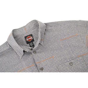 HARLEY DAVIDSON Mens Short Sleeve Button Front Shirt SIZE MEDIUM All Over Letter